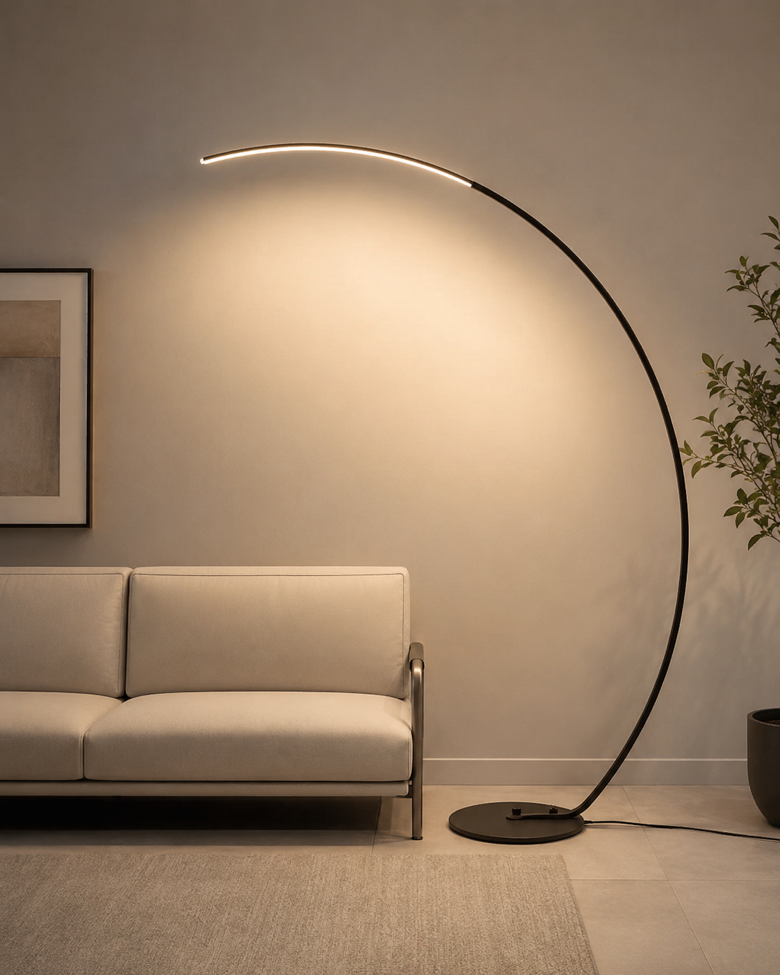 Lampadaire Arc LED Édition Nordique Signature, structure en aluminium finition mate